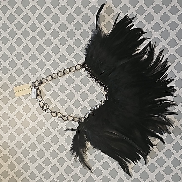 Miriam Haskell Black feather crystal necklace, NWT - Picture 2 of 4